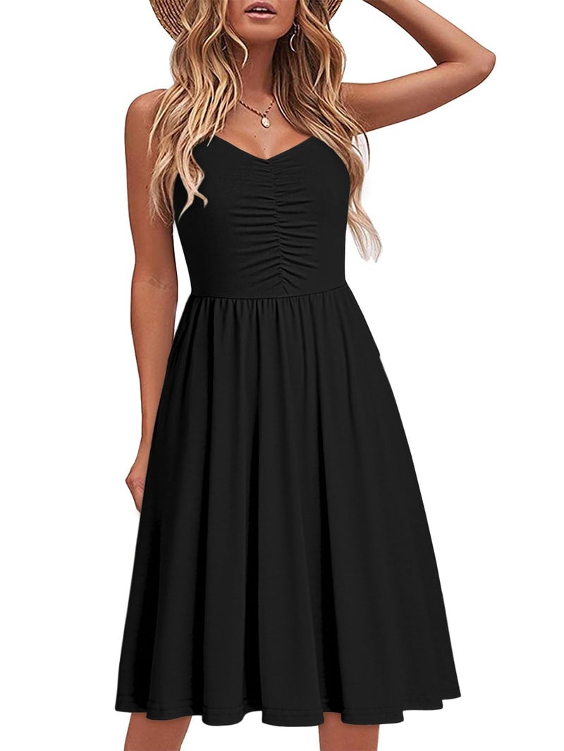 YATHON 2025 Women's Spaghetti Straps Party Sundress Casual Beach Summer Dresses (S, YT090-Black) - Image 1